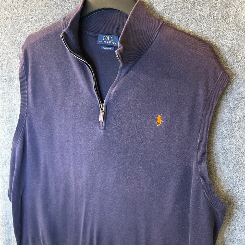 Polo Ralph Lauren Mens 2XL Pima Cotton Quarter Zip Sweater Vest Orange Pony - Picture 3 of 10